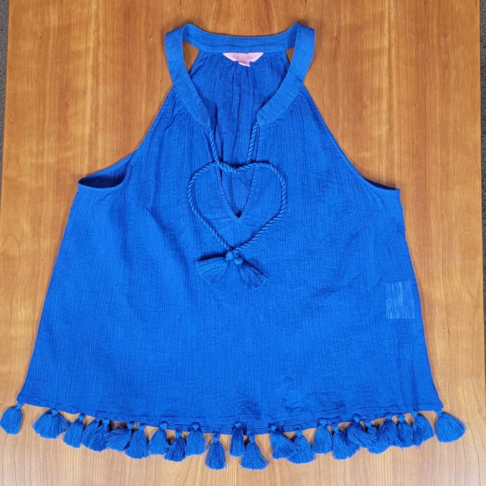 Lilly Pulitzer Blue Crush Sleeveless Roxi Top Tassels - XS